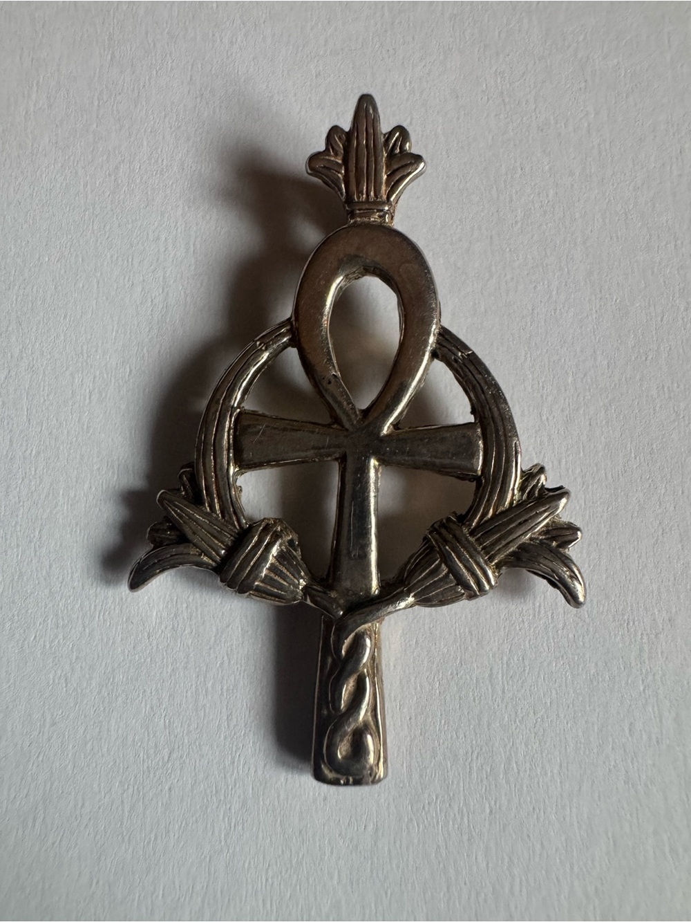 Vintage Egyptian Solid Silver Ankh Pendant Badge Hallmark 800 900 Life Amulet